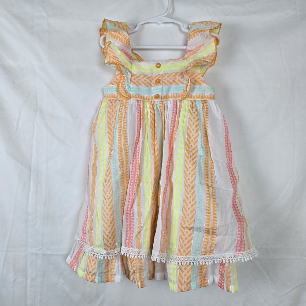 Isaac Mizrahi Girls Neon Multi-Color Striped Sleeveless Tiered Boho Dress 5T‎